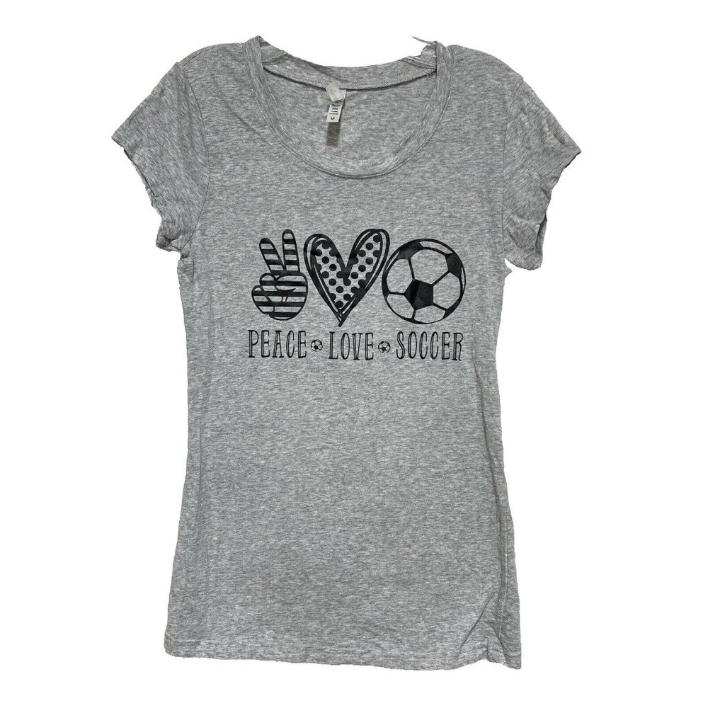 Rosio Women's Medium Shirt Tee Short Sleeve Crew Neck T-Shirt Soccer Peace Love